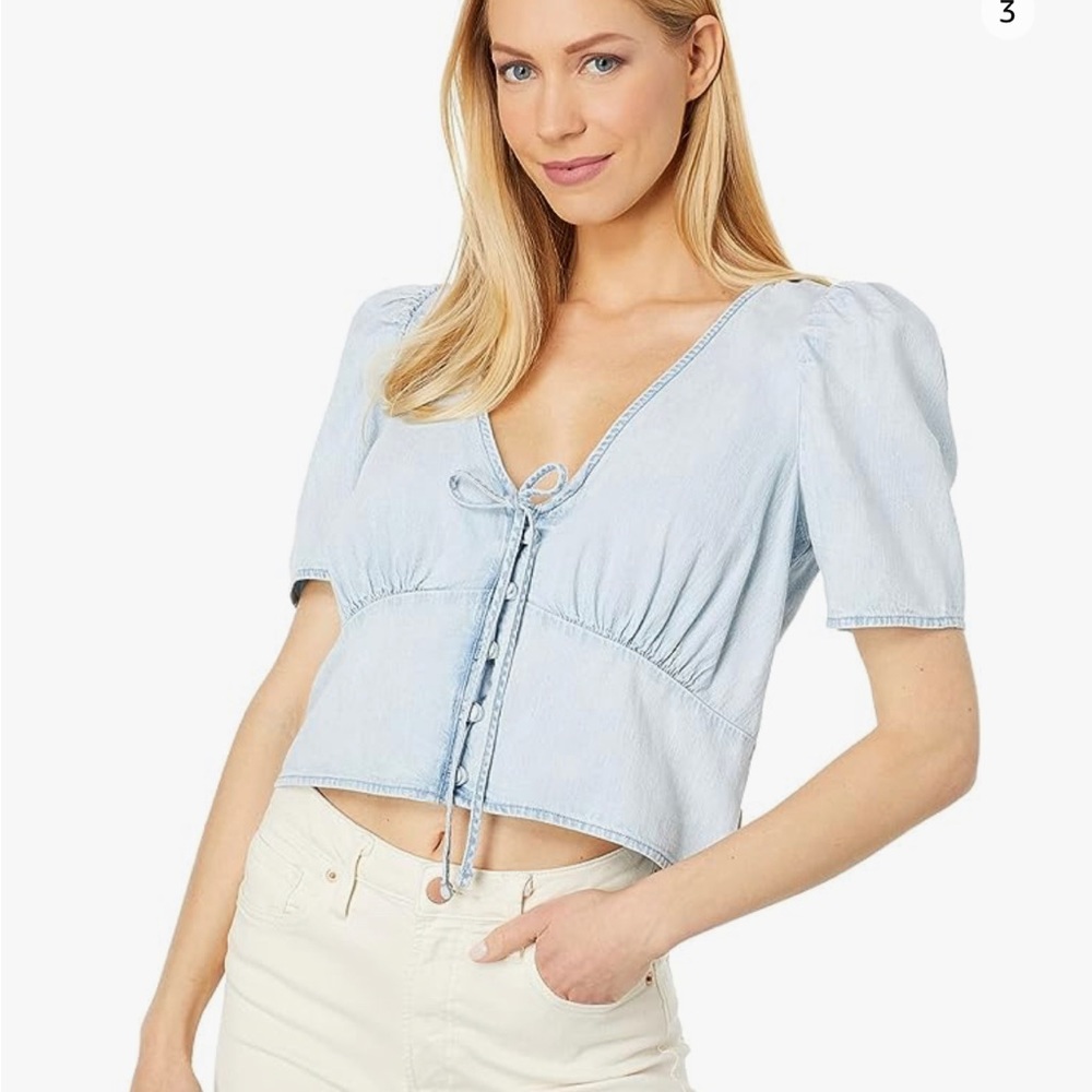 LEVI'S blue jeans denim LUISA Crop Top blouse COTTON Covered Buttons Size XXL